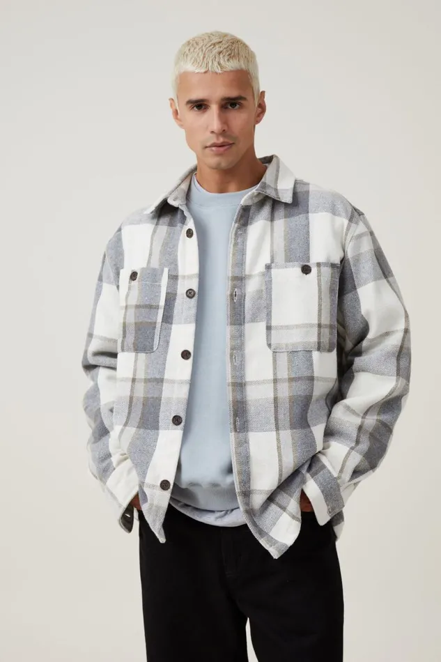 Men Jackets Cotton On Heavy Overshirt Off White Check