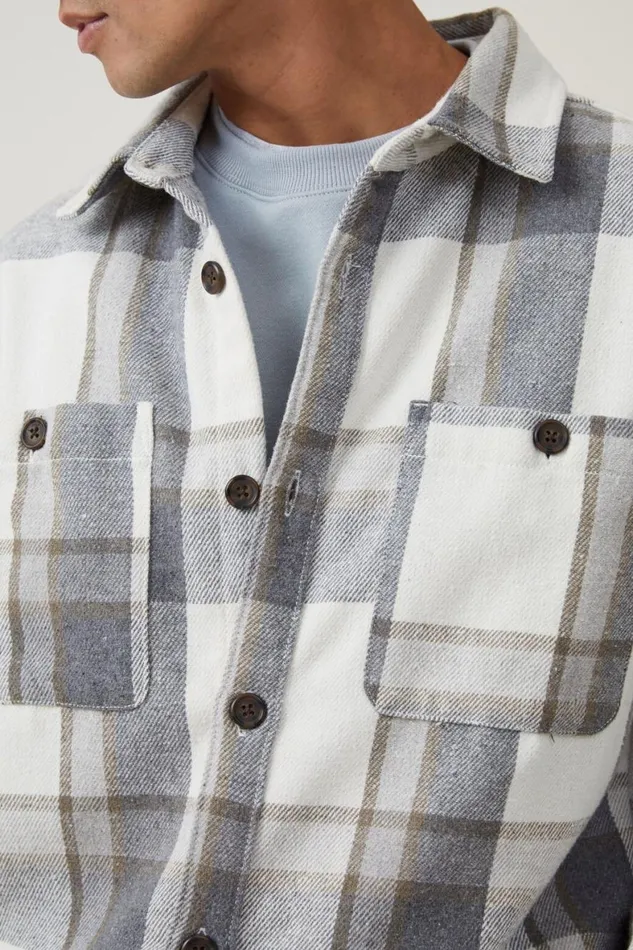 Men Jackets Cotton On Heavy Overshirt Off White Check