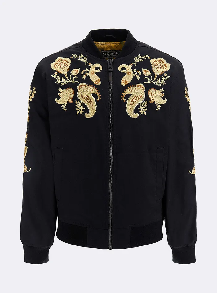 Men Jackets GUESS Black Maxim Embroidered Bomber Jacket