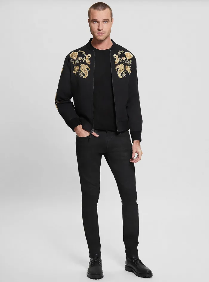 Men Jackets GUESS Black Maxim Embroidered Bomber Jacket