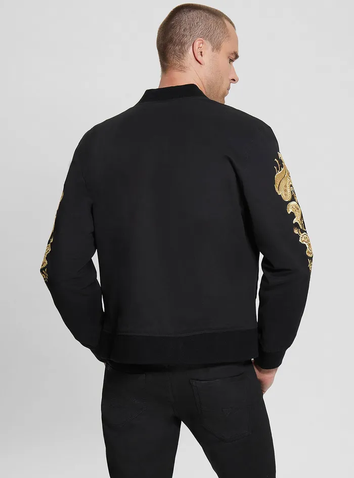 Men Jackets GUESS Black Maxim Embroidered Bomber Jacket
