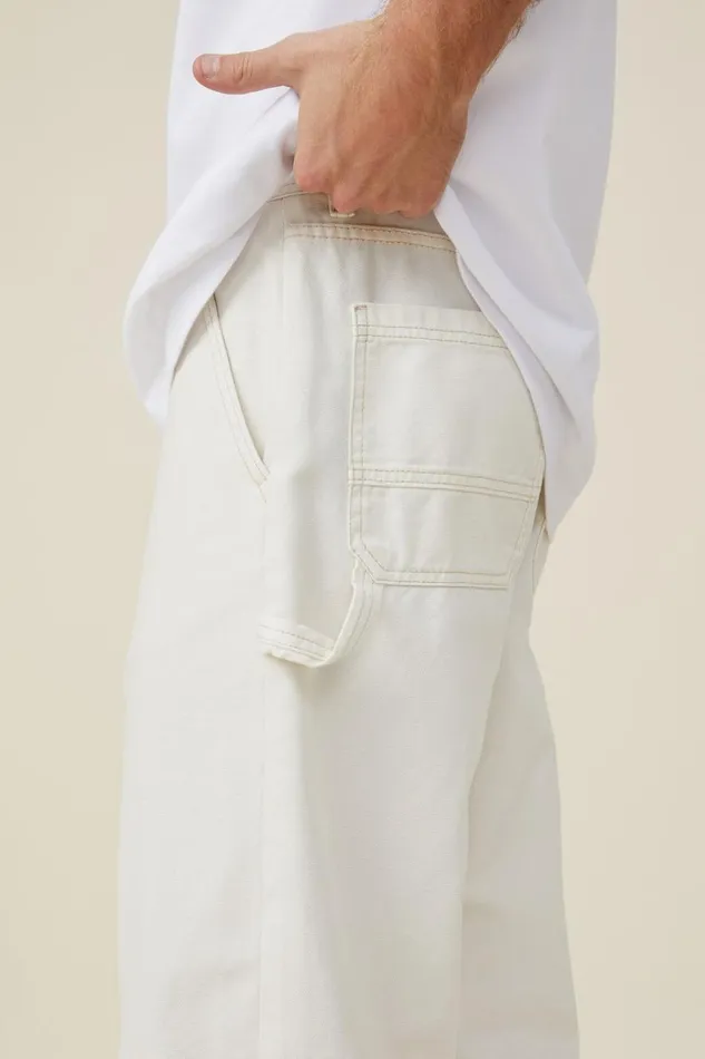 Men Jeans Cotton On Loose Fit Pant Washed Ecru Carpenter