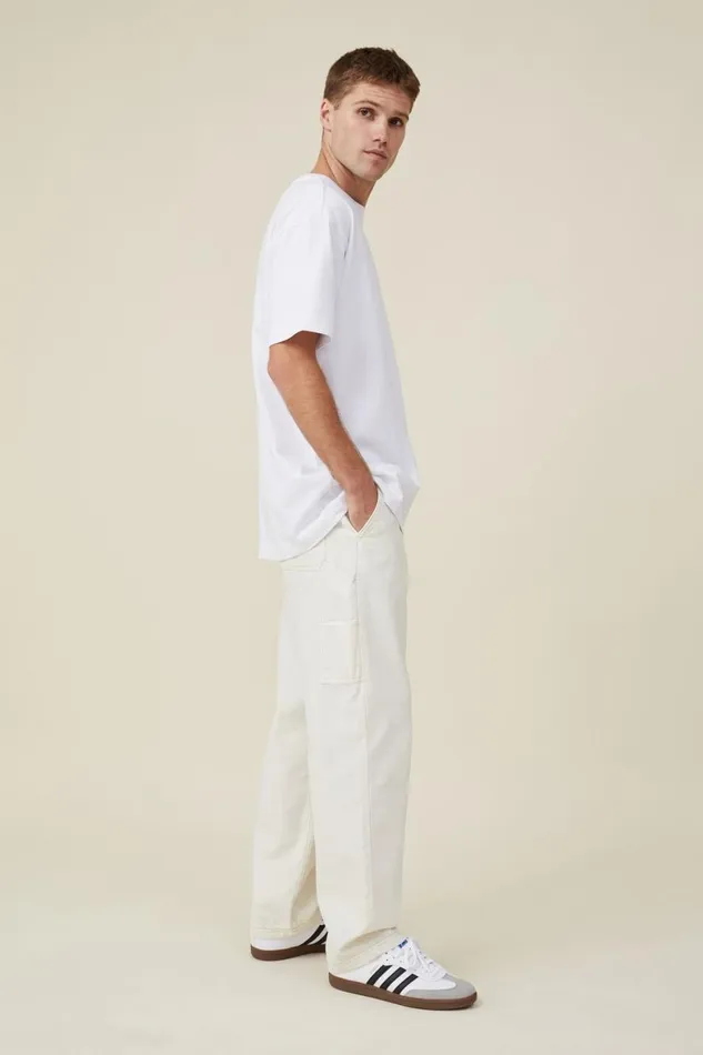 Men Jeans Cotton On Loose Fit Pant Washed Ecru Carpenter