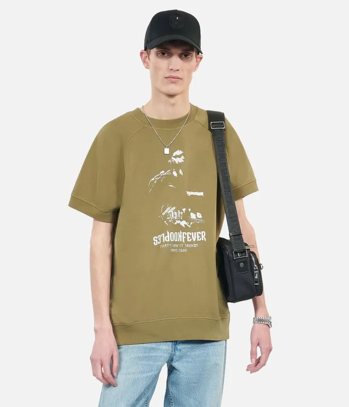 Men Khaki Shortsleeved Sweatshirt Fever Serigraphy THE KOOPLES Sweatshirts and Sweatpants Men Khaki Shortsleeved Sweatshirt Fever Serigraphy THE KOOPLES Sweatshirts and Sweatpants
