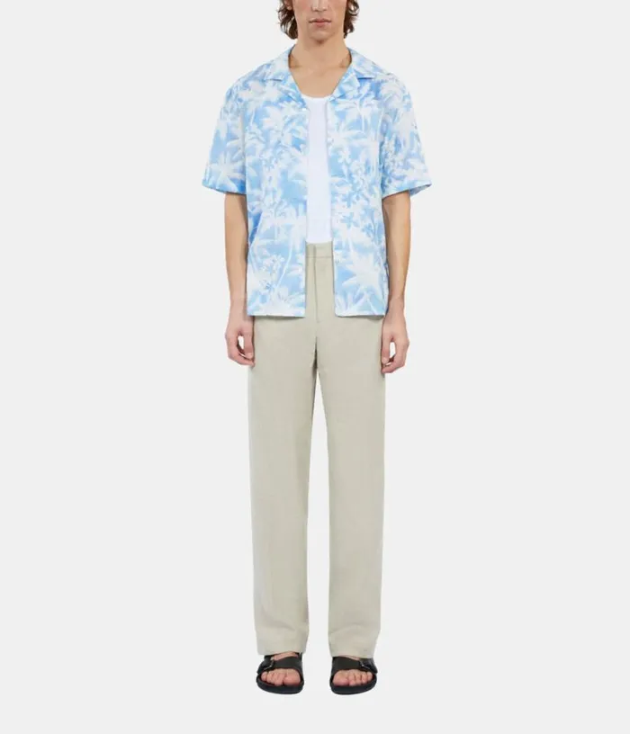 Men Light Blue Palm Tree Print Short Sleeve Shirt THE KOOPLES Shirts