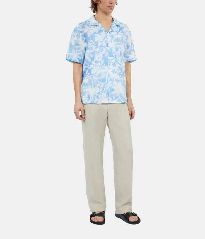 Men Light Blue Palm Tree Print Short Sleeve Shirt THE KOOPLES Shirts