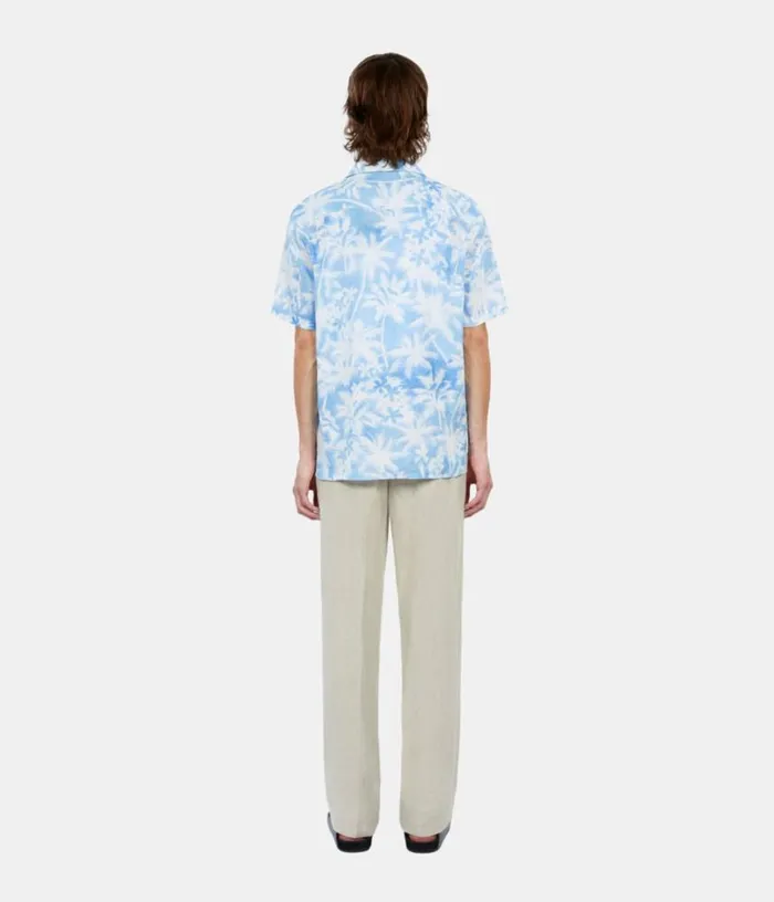 Men Light Blue Palm Tree Print Short Sleeve Shirt THE KOOPLES Shirts