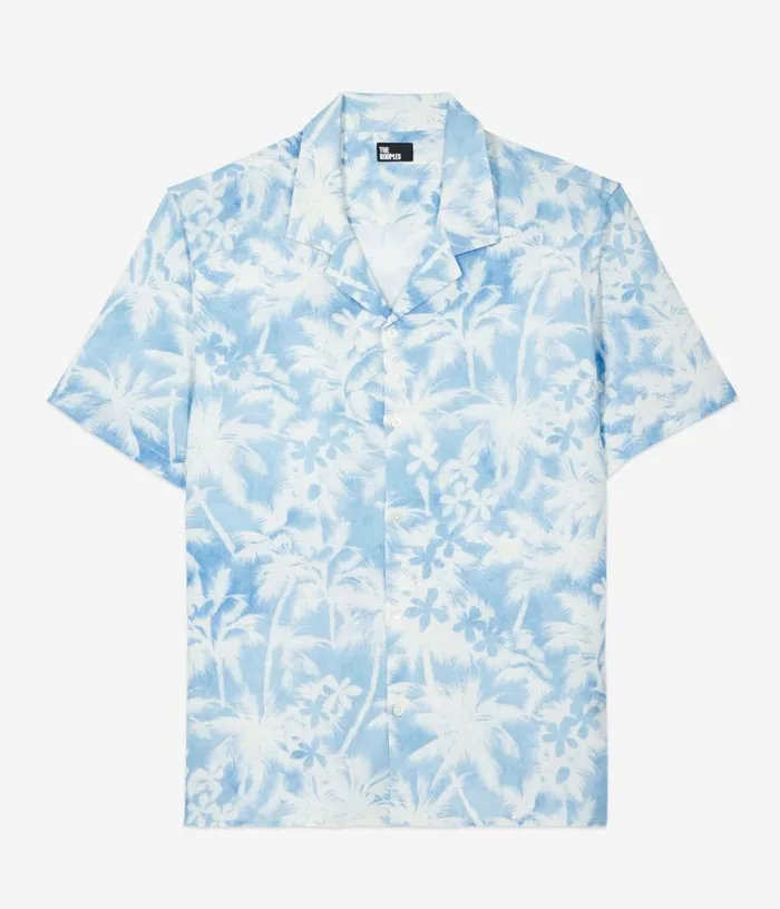 Men Light Blue Palm Tree Print Short Sleeve Shirt THE KOOPLES Shirts