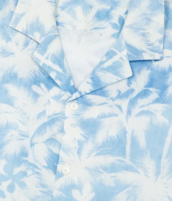 Men Light Blue Palm Tree Print Short Sleeve Shirt THE KOOPLES Shirts