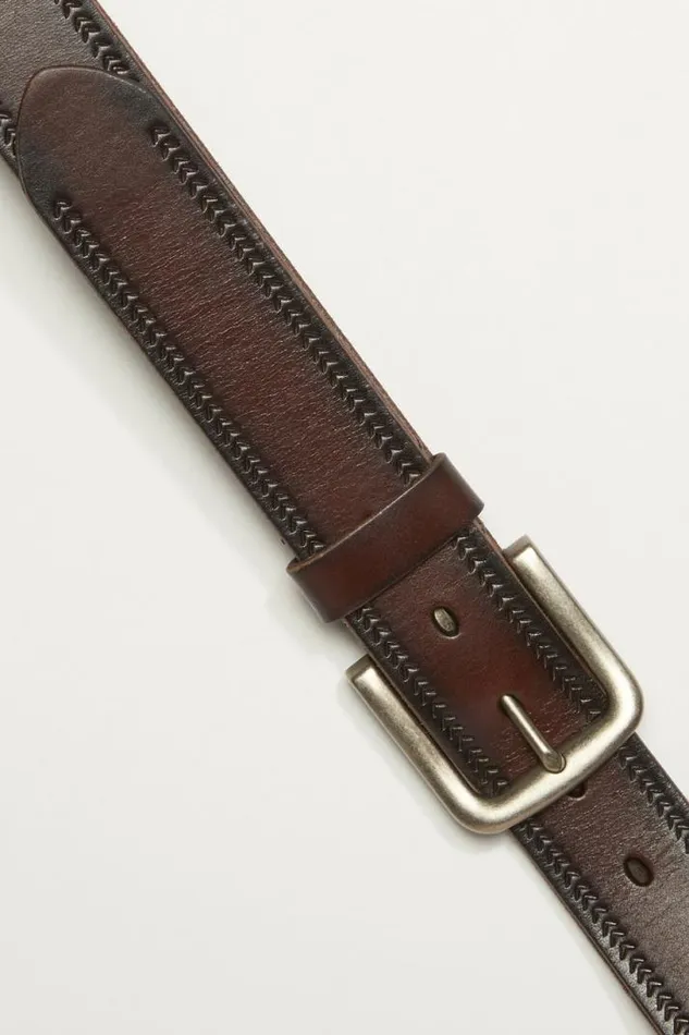Men Lucky Brand Belts Embossed Stitch Belt Dark Brown