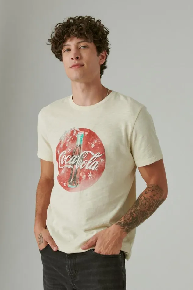 Men Lucky Brand Graphic Tees Coca Cola Bottle Tee Parchment