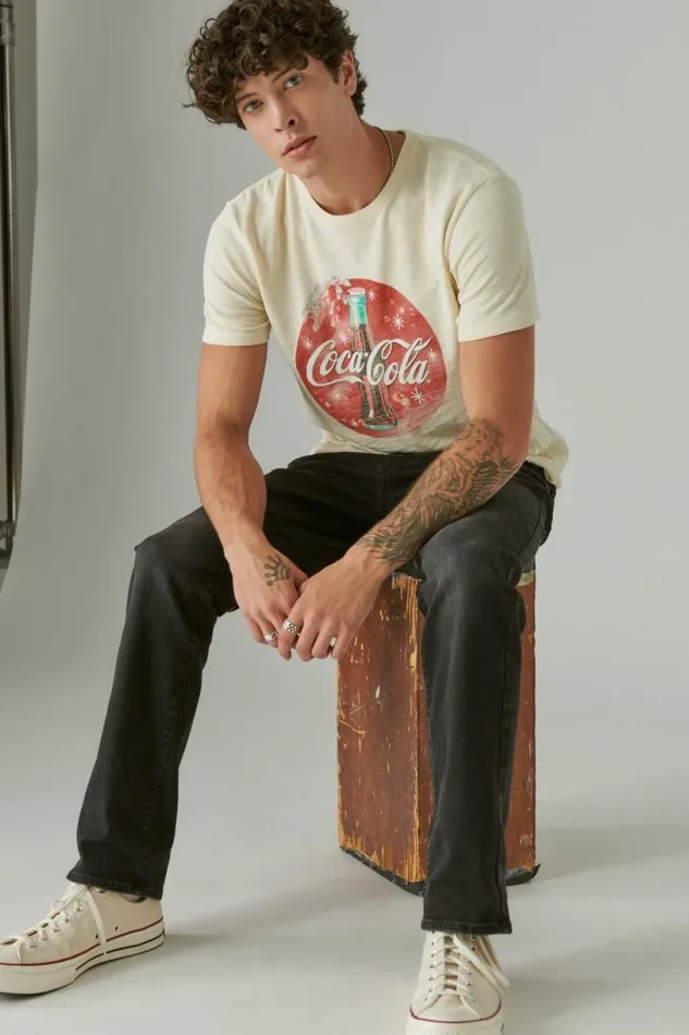 Men Lucky Brand Graphic Tees Coca Cola Bottle Tee Parchment