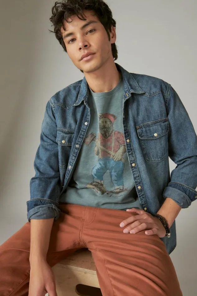 Men Lucky Brand Graphic Tees Lumbear Jack Tee Lead
