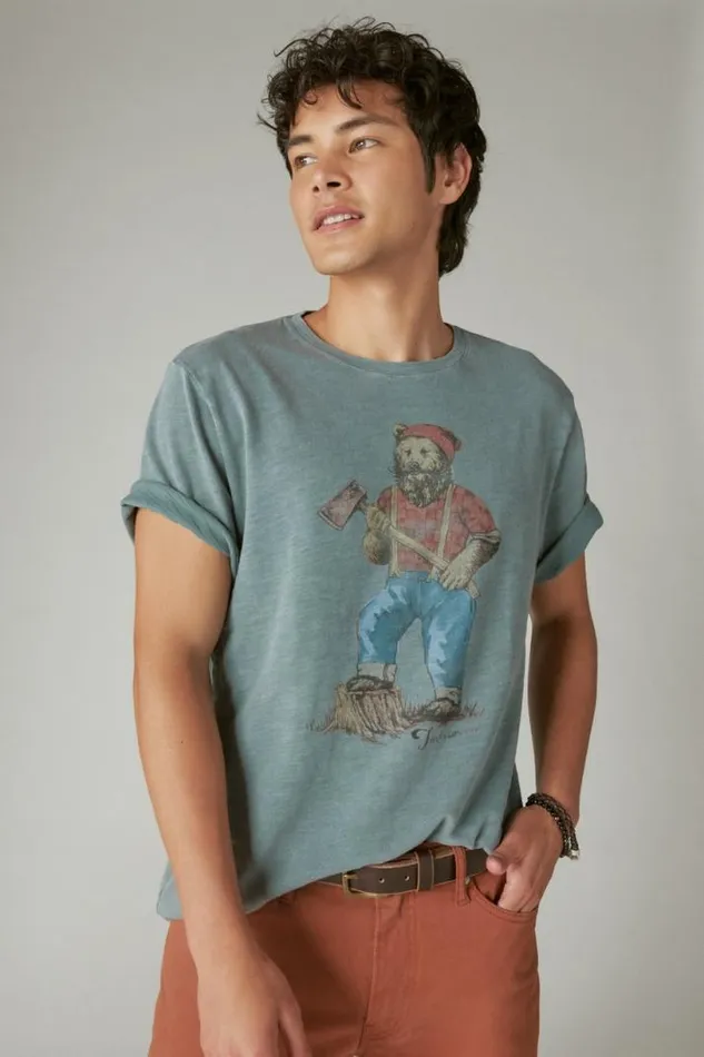 Men Lucky Brand Graphic Tees Lumbear Jack Tee Lead