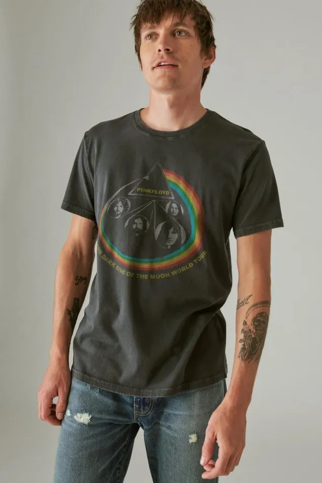 Men Lucky Brand Graphic Tees Pink Floyd Rainbow Jet Black