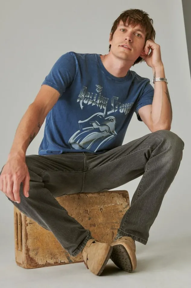 Men Lucky Brand Graphic Tees Rolling Stones Metal Dark Denim