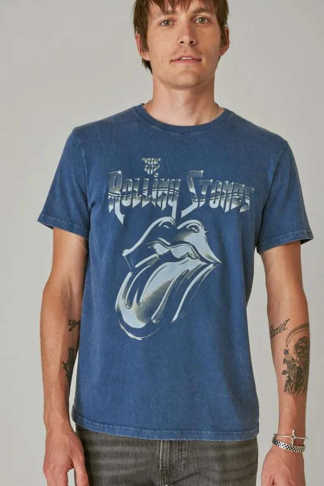 Men Lucky Brand Graphic Tees Rolling Stones Metal Dark Denim