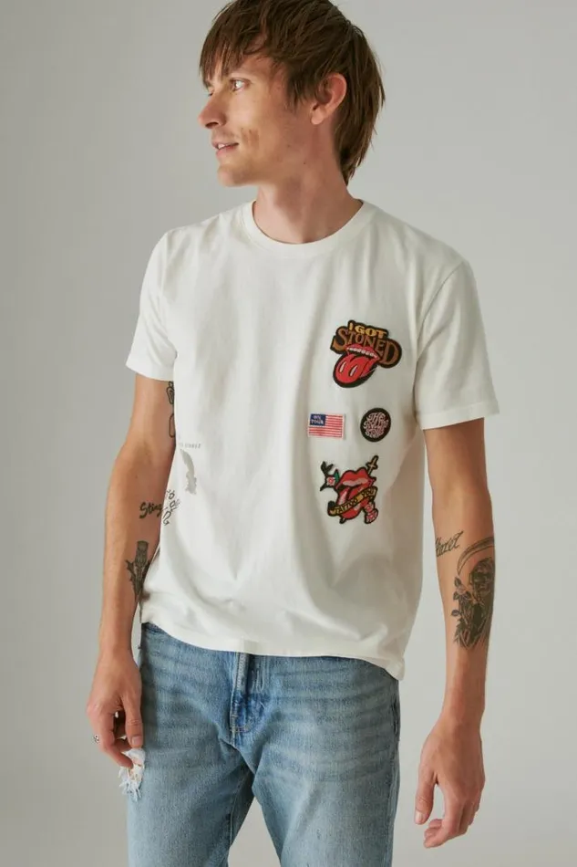 Men Lucky Brand Graphic Tees Rolling Stones Patch Marshmallow