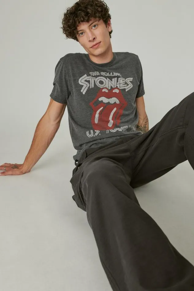 Men Lucky Brand Graphic Tees Rolling Stones Vintage Washed Tour Tee Jet Black