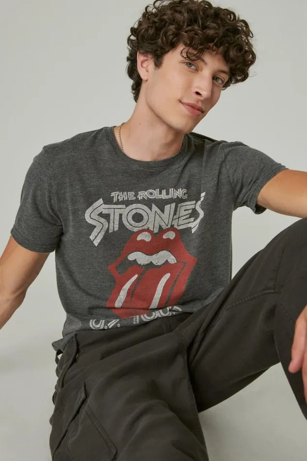 Men Lucky Brand Graphic Tees Rolling Stones Vintage Washed Tour Tee Jet Black