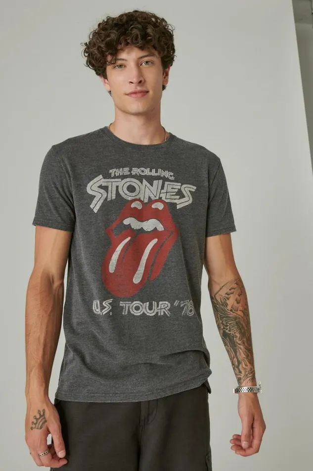 Men Lucky Brand Graphic Tees Rolling Stones Vintage Washed Tour Tee Jet Black