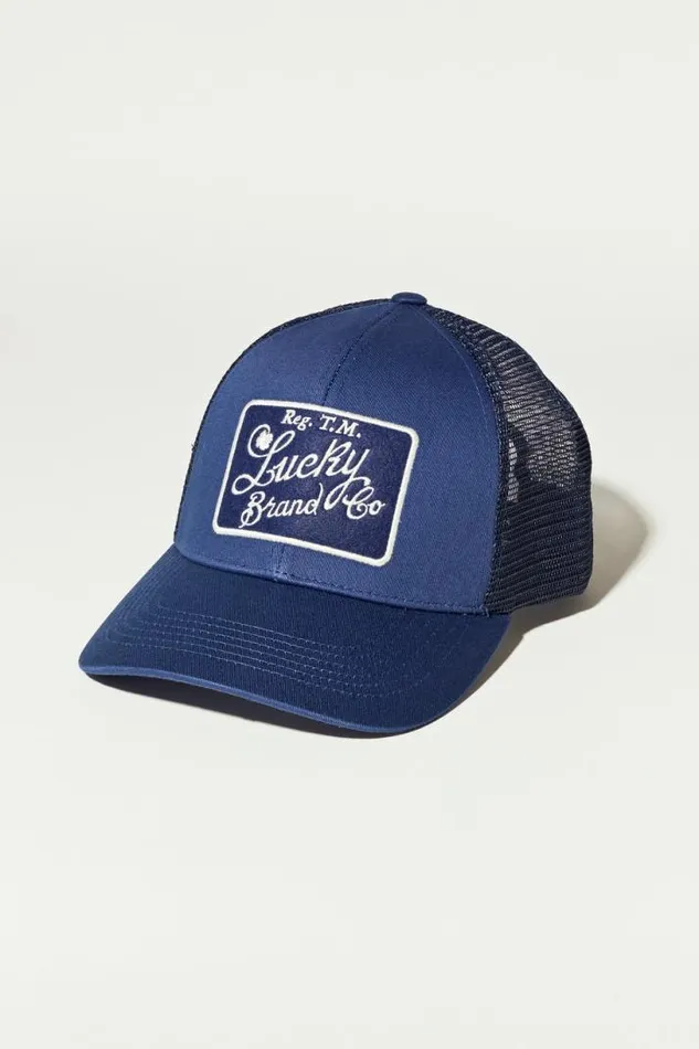 Men Lucky Brand Hats Patch Trucker Medium Dark Blue