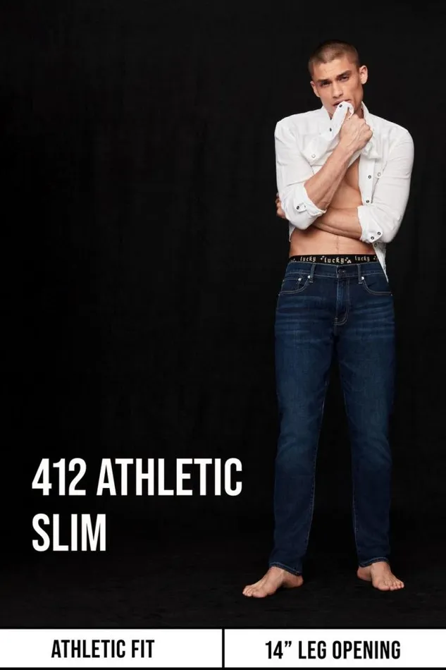 Men Lucky Brand Pants 412 Athletic Slim Sateen Stretch Jean Ebony