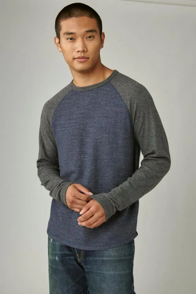 Men Lucky Brand Shirts and Tops Duo Fold Long Sleeve Baseball Blue Multi