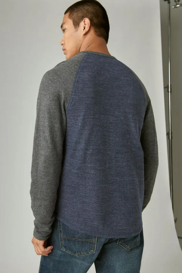 Men Lucky Brand Shirts and Tops Duo Fold Long Sleeve Baseball Blue Multi