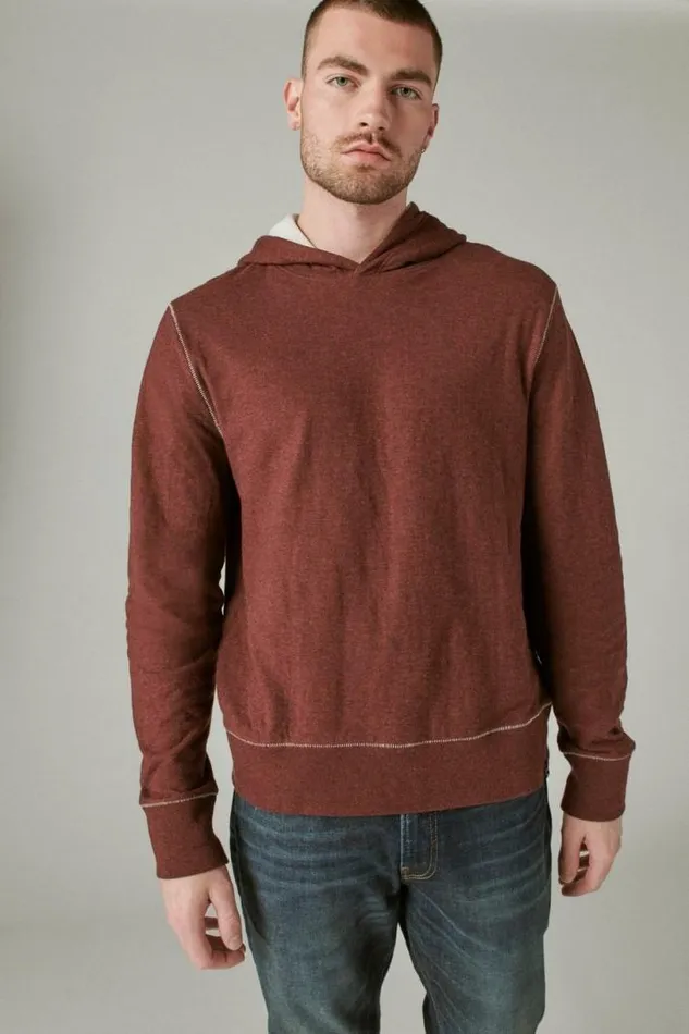 Men Lucky Brand Shirts and Tops Duofold Hoodie 550 Burgandy