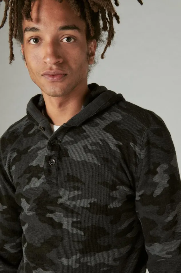 Men Lucky Brand Shirts and Tops Garment Dye Camo Thermal Hoodley Multi