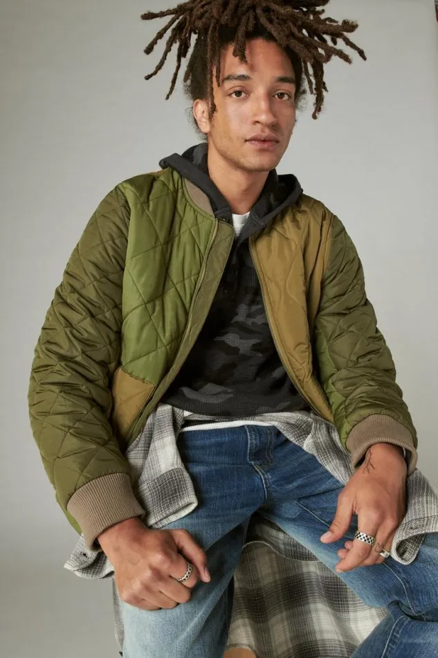 Men Lucky Brand Shirts and Tops Garment Dye Camo Thermal Hoodley Multi