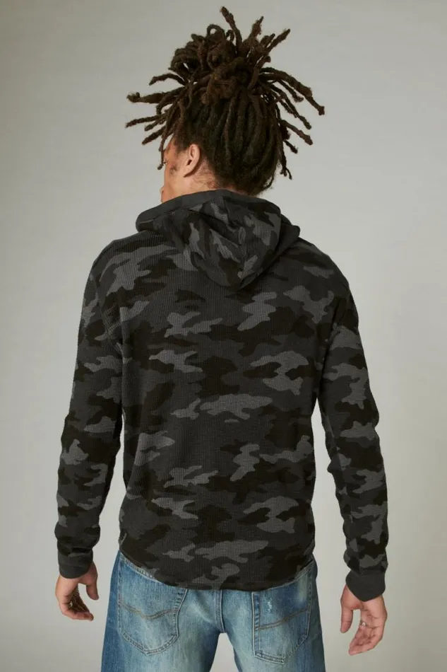 Men Lucky Brand Shirts and Tops Garment Dye Camo Thermal Hoodley Multi