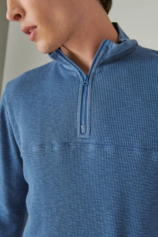 Men Lucky Brand Shirts and Tops Garment Dye Thermal Mock Half Zip True Navy