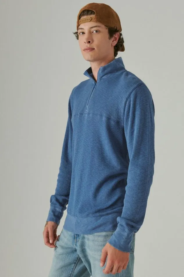 Men Lucky Brand Shirts and Tops Garment Dye Thermal Mock Half Zip True Navy