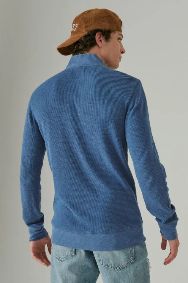 Men Lucky Brand Shirts and Tops Garment Dye Thermal Mock Half Zip True Navy