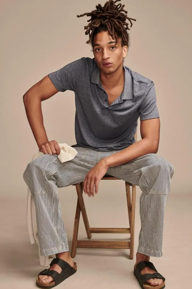 Men Lucky Brand Shirts and Tops Venice Burnout Flat Knit Polo American Navy