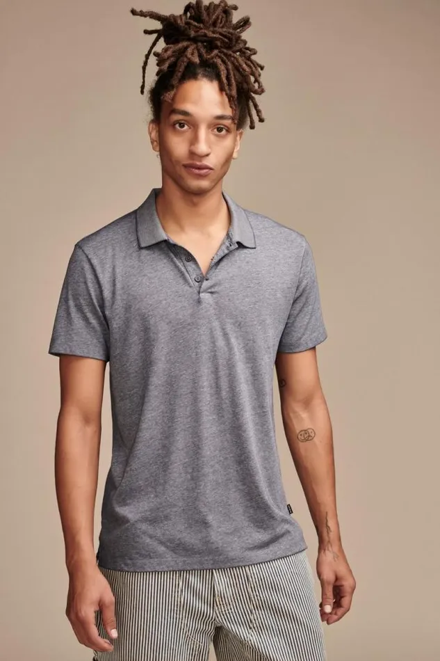 Men Lucky Brand Shirts and Tops Venice Burnout Flat Knit Polo American Navy