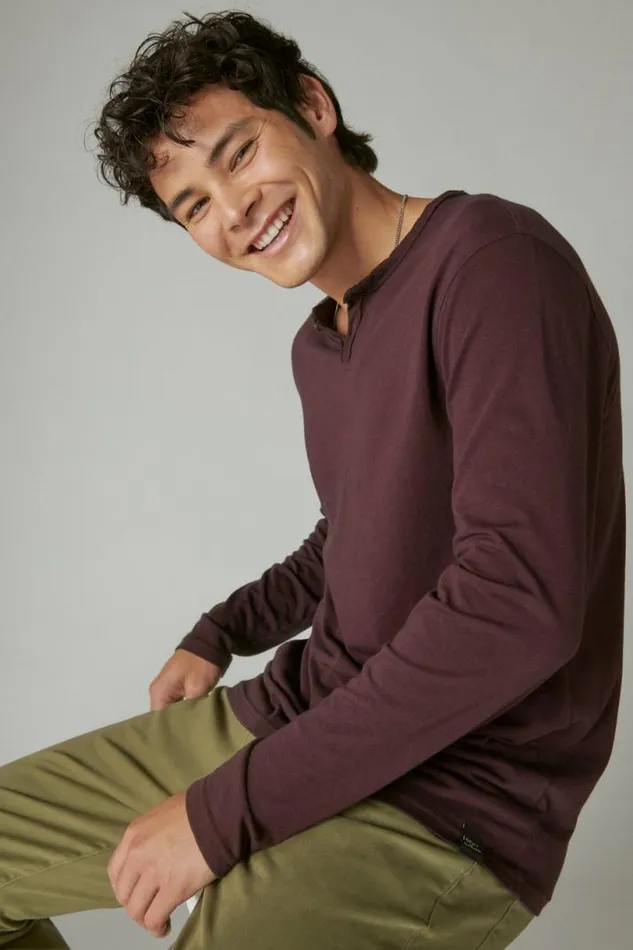 Men Lucky Brand Shirts and Tops Venice Burnout Long Sleeve Notch Neck Wine Tasting