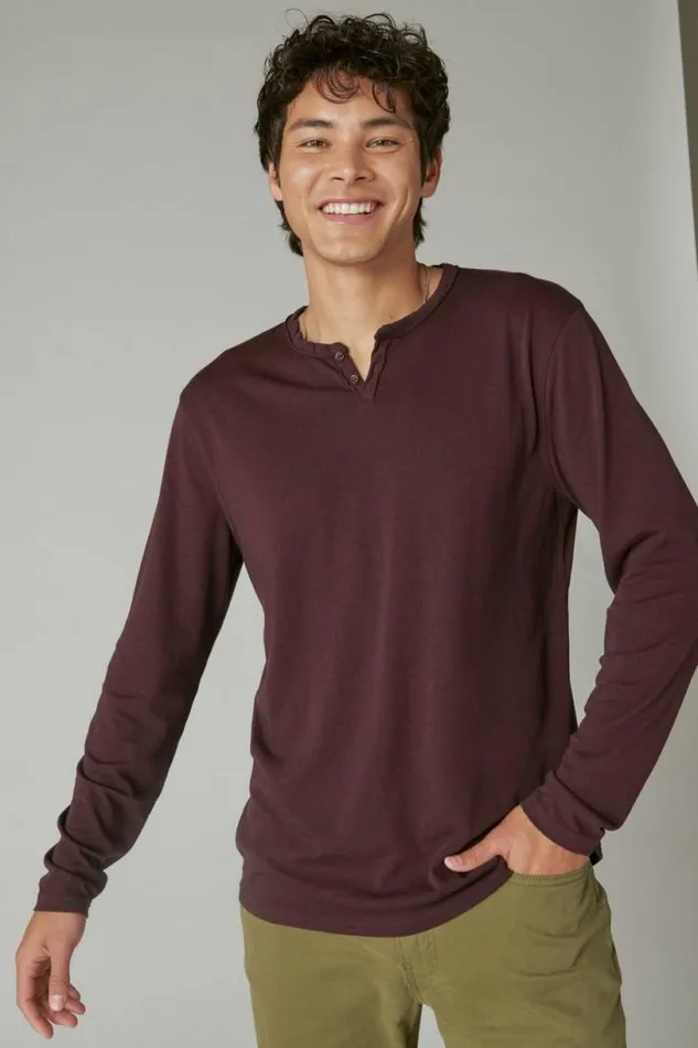Men Lucky Brand Shirts and Tops Venice Burnout Long Sleeve Notch Neck Wine Tasting