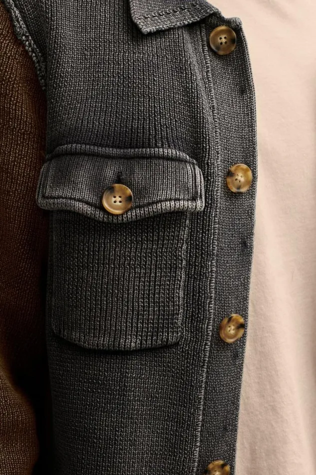 Men Lucky Brand Sweaters Acid Wash Button Through Sweater Cardigan Black Acid Wash