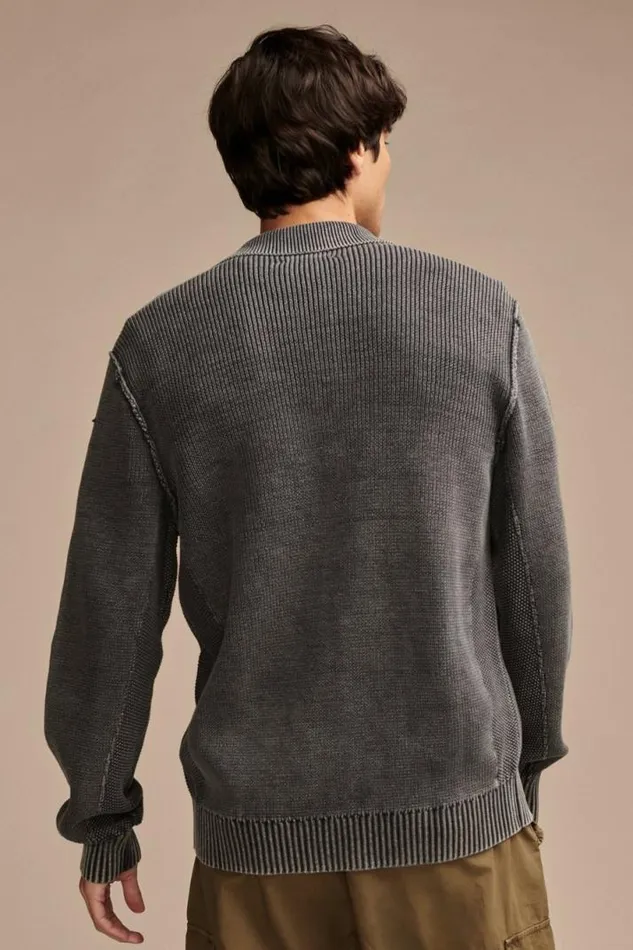 Men Lucky Brand Sweaters Acid Wash Button Through Sweater Cardigan Black Acid Wash