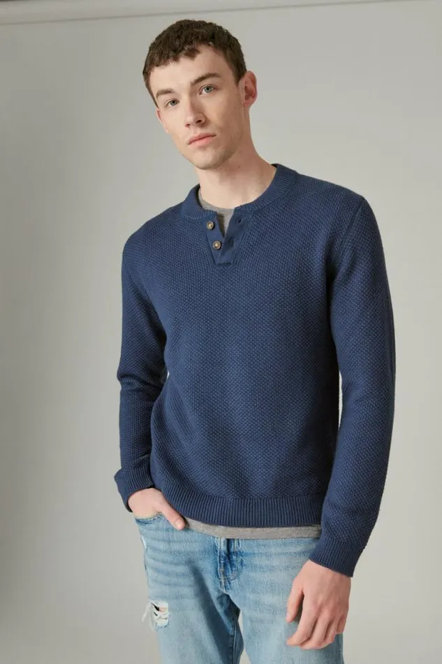 Men Lucky Brand Sweaters Cloud Soft Henley Sweater Dark Denim