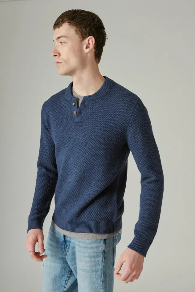 Men Lucky Brand Sweaters Cloud Soft Henley Sweater Dark Denim