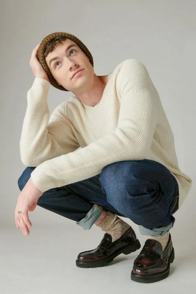 Men Lucky Brand Sweaters Cloud Soft Vneck Sweater Straw Heather