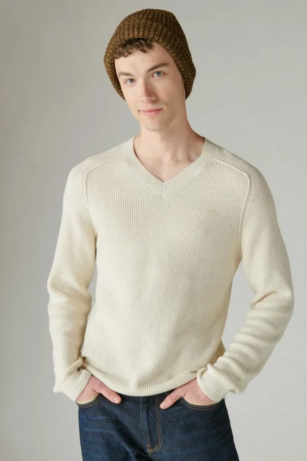 Men Lucky Brand Sweaters Cloud Soft Vneck Sweater Straw Heather
