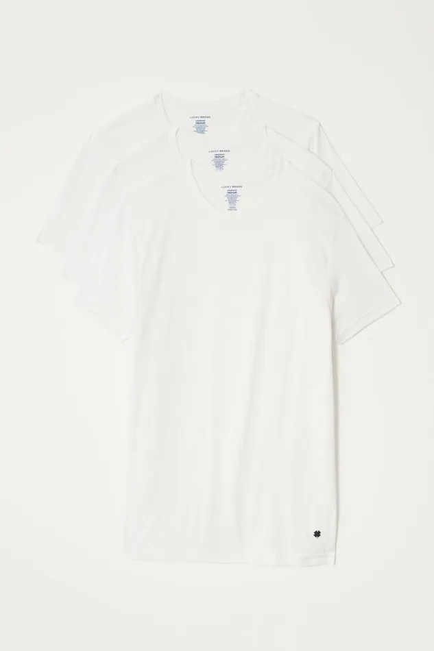 Men Lucky Brand Underwear and Sleepwear 3 Pack Crew Undershirts White