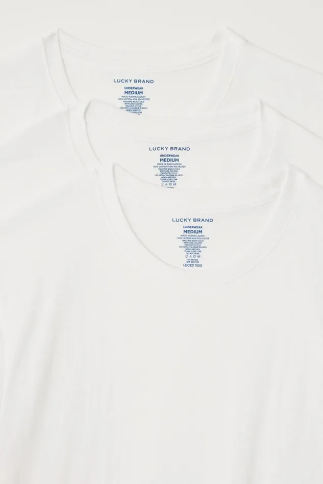 Men Lucky Brand Underwear and Sleepwear 3 Pack Crew Undershirts White