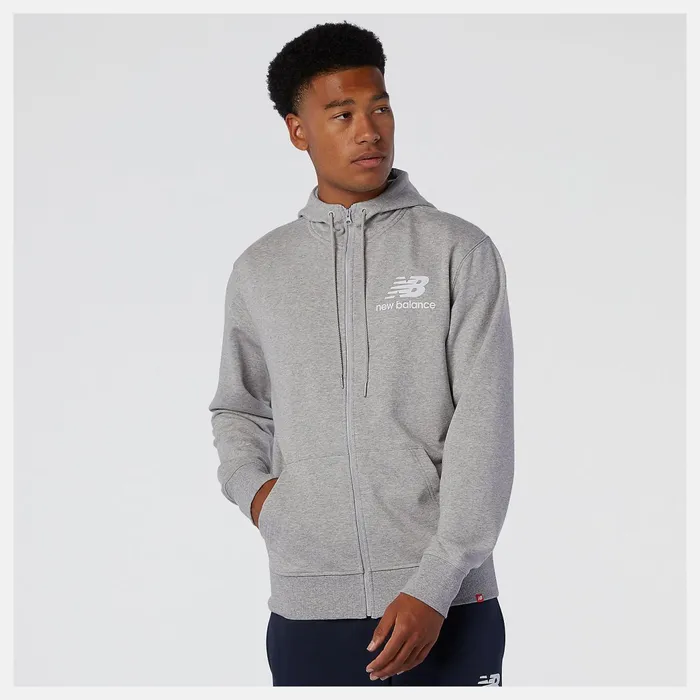 Men NB Essentials Stacked Full Zip Hoodie Athletic Grey New Balance Hoodies and Sweatshirts