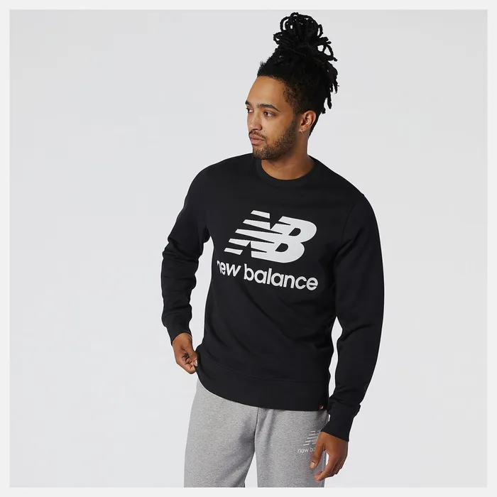 Men NB Essentials Stacked Logo Crew Black New Balance Hoodies and Sweatshirts